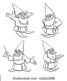 A cute cartoon wizard mascot character in black and white