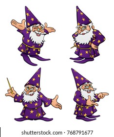 A cute cartoon wizard mascot character in various poses