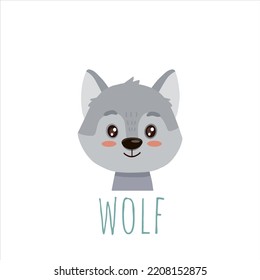 un lobo de dibujos animados. Animal de estilo llano. Ilustración vectorial de la cara de lobo para tarjetas, revistas, pancartas