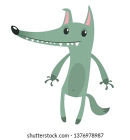  Cute cartoon wolf character. Wild forest animal collection. Vector wolf  illustration