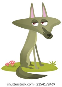  Cute cartoon wolf character. Wild forest animal collection. Vector wolf  illustration