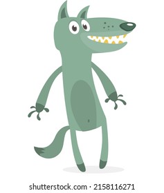  Cute cartoon wolf character. Wild forest animal collection. Vector wolf  illustration