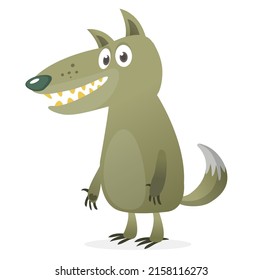  Cute cartoon wolf character. Wild forest animal collection. Vector wolf  illustration