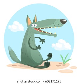  Cute cartoon wolf character. Wild forest animal collection. Baby education. Isolated. White background. Flat design Vector illustration