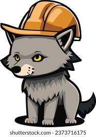 Cute Cartoon Wolf In A Hard Hat