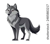 Cute cartoon wolf isolated on white background. Side view. Vector illustration.