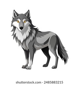 Cute cartoon wolf isolated on white background. Side view. Vector illustration.