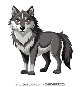 Cute cartoon wolf isolated on white background. Side view. Vector illustration.