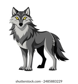 Cute cartoon wolf isolated on white background. Side view. Vector illustration.