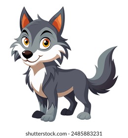 Cute cartoon wolf isolated on white background. Side view. Vector illustration.