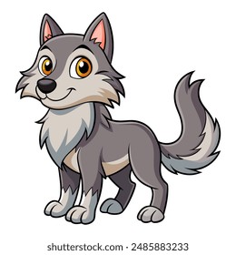 Cute cartoon wolf isolated on white background. Side view. Vector illustration.