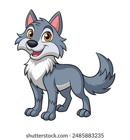 Cute cartoon wolf isolated on white background. Side view. Vector illustration.