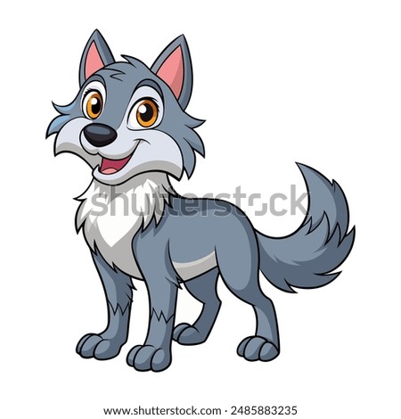 Cute cartoon wolf isolated on white background. Side view. Vector illustration.