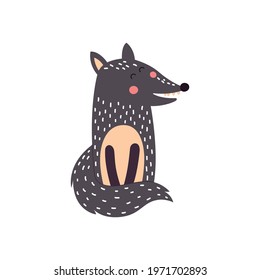 Cute cartoon wolf on a white background, vector illustration.