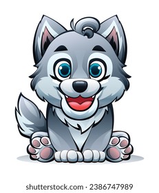 Cute cartoon wolf sitting. Vector character illustration