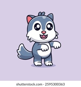 Cute Cartoon Wolf Standing Vector Icon Illustration. Animal Nature Icon Concept Isolated Premium Vector. Animals Flat Cartoon Style