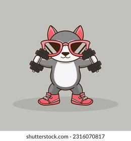 Cute cartoon wolf workout activity training. Cartoon Vector Workout Icon Illustration. workout Icon Concept Isolated Premium Vector. cute animal workout cartoon style. 
