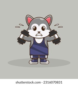 cute cartoon wolf workout activity training. Cartoon Vector Workout Icon Illustration. workout Icon Concept Isolated Premium Vector. cute animal workout cartoon style. 
