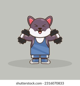 Cute cartoon wolf workout activity training. Cartoon Vector Workout Icon Illustration. workout Icon Concept Isolated Premium Vector. cute animal workout cartoon style. 

