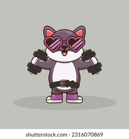 Cute cartoon wolf workout activity training. Cartoon Vector workout Icon Illustration. workout Icon Concept Isolated Premium Vector. cute animal workout cartoon style. 
