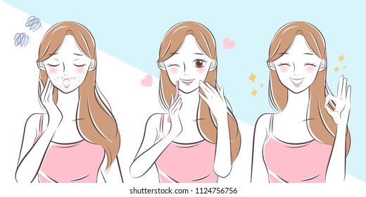 cute cartoon woman with beard problem on the white background
