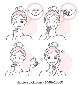 cute cartoon woman with beard problem on the white background