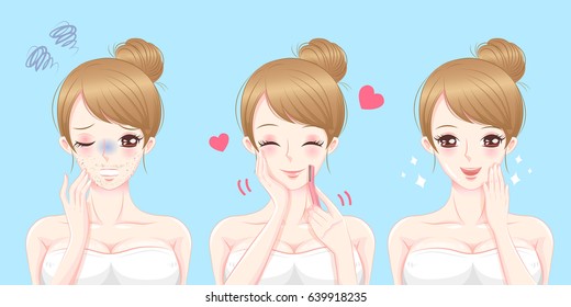 cute cartoon woman with beard problem on the blue background