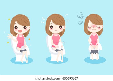 Cute Cartoon Woman With Constipation On The Green Background