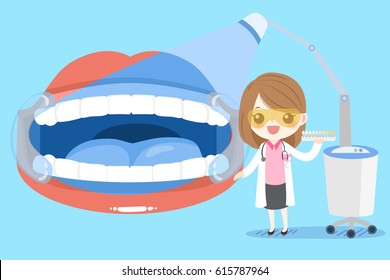 cute cartoon woman dentist with tooth clean concept