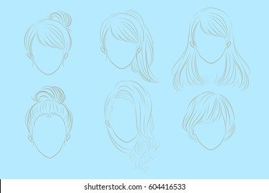 cute cartoon woman has different hair style