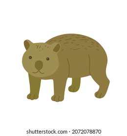 Cute cartoon wombat isolated on white background. Hand drawn vector illustration