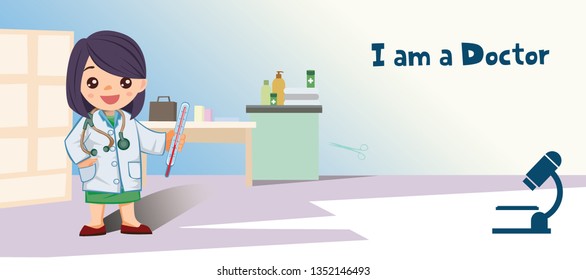 Cute cartoon women doctor character. Woman doctor illustration on the light blue background - Vector