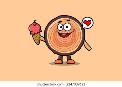 Cute Cartoon Wood trunk character holding ice cream cone in modern cute style illustration