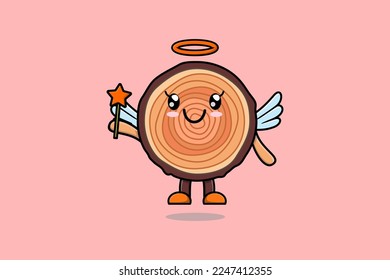 Cute Cartoon Wood trunk character in the form of fairy in 3d cartoon style concept
