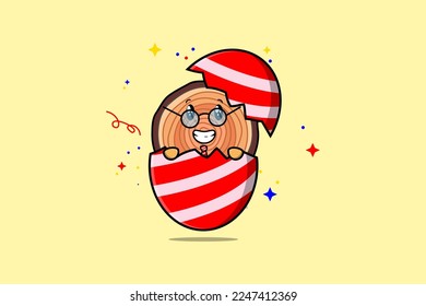 Cute cartoon Wood trunk character coming out from easter look so happy illustration