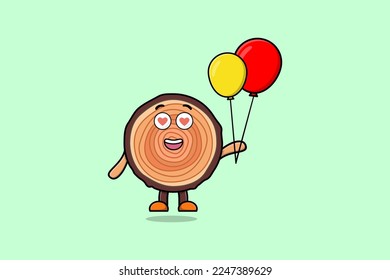 Cute cartoon Wood trunk floating with balloon cartoon vector illustration