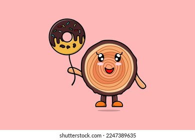 Dibujo lindo maletero maderero flotando con globo de amor ilustración vectorial