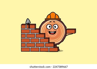 Cute cartoon Wood trunk as mason character in flat modern style design