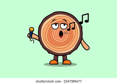 Cute cartoon Wood trunk singer character holding mic in flat modern style design illustrations