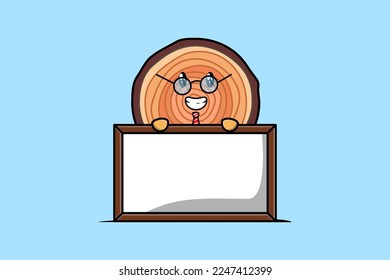 Cute cartoon Wood trunk teacher character with big whiteboard in flat cartoon style concept