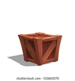 Cute Cartoon Wooden Box On White Background. Vector Illustration.