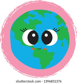 Cute cartoon world vector illustration on circle background