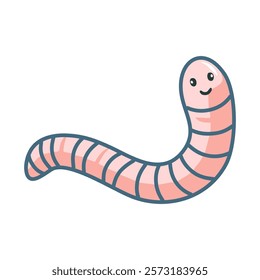 Cute cartoon worm. Earthworm vector illustration. Insect isolated on white background.