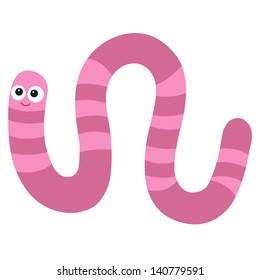 Cute Cartoon Worm Isolated On White. Vector Illustration