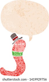 verme de desenho animado bonito com balão de fala no estilo texturizado retro angustiado grunge