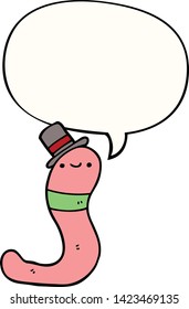 adorable gusano de dibujos animados con burbuja de habla