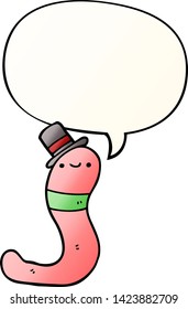 cute cartoon worm with speech bubble in smooth gradient style