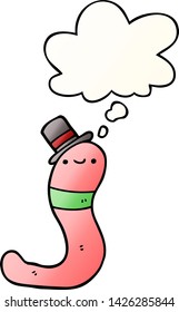 cute cartoon worm with thought bubble in smooth gradient style