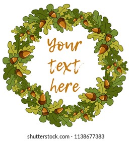 cute cartoon wreath of leaves and acorns