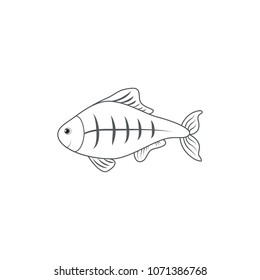 Cute Cartoon Xray-fish, Kid Wild Marine Animal Vector Funny Illustration Isolated On White Background, Line Art For Character Design, Mascot, Zoo Alphabet, Children Invitation, Greeting Card